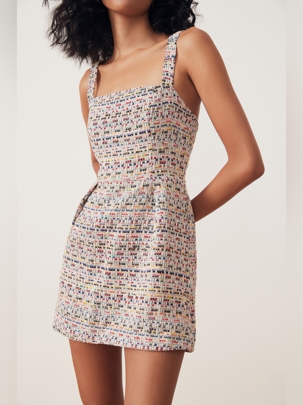 Song of Style Tweed Mini Dress Structured Square Neck Mod Style M